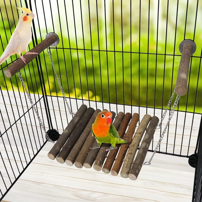 Litewoo Bird Wood Swing Perch Ladder with Hammock Cage Accessories for Bird Parrot Parakeet Cockatiel Lovebirds Budgie Conures Finch - Image 5